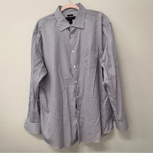 Pronto Uomo Non-Iron Pin Striped shirt blue white Egyptian cotton 17 1/2 34/35 - Picture 1 of 8